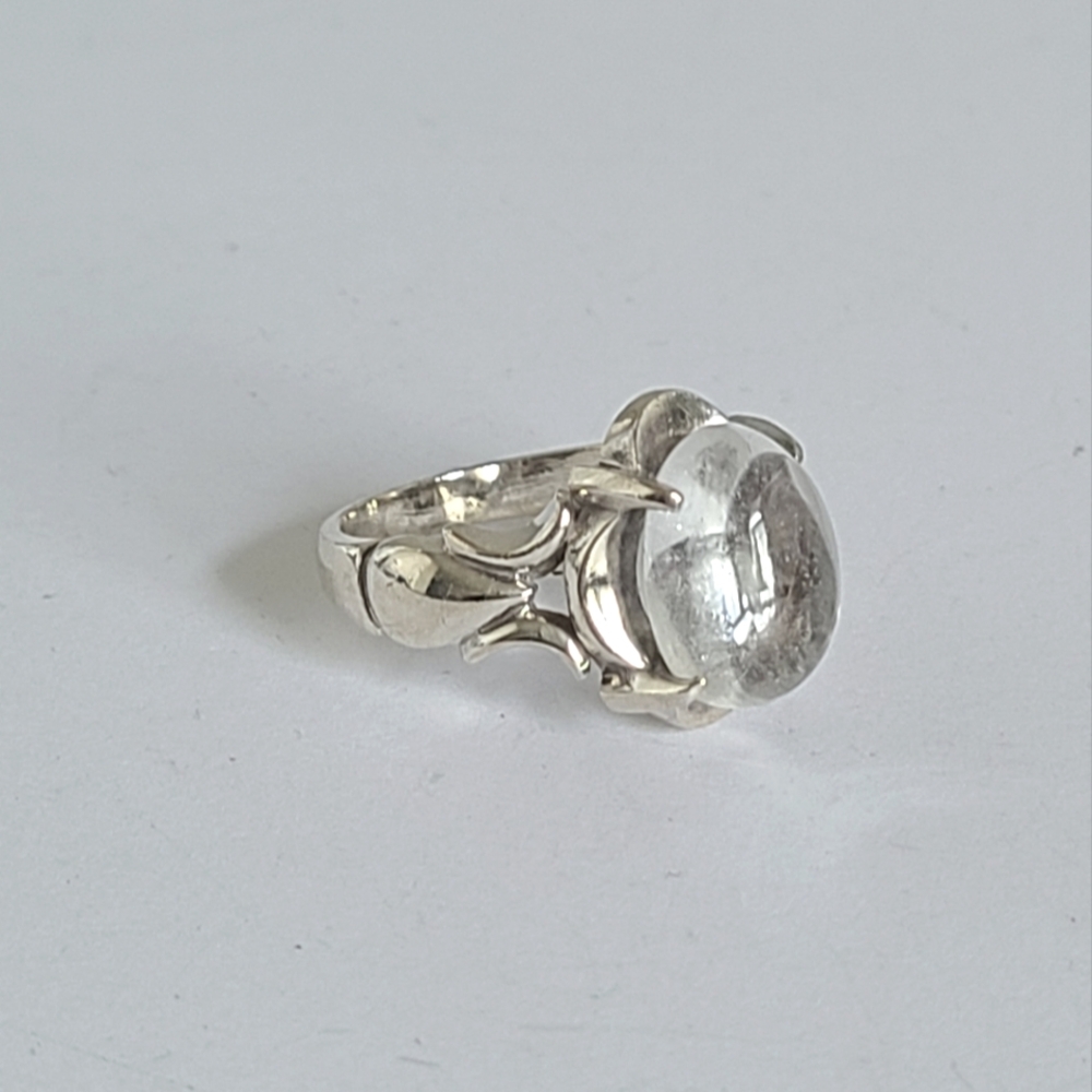 Vintage Victorian Boho Clear Quartz Cabochon Sterling Silver Cocktail Ring - Picture 12 of 13